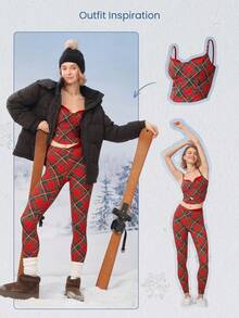 GLOWMODE 24" FeatherFit™ Merry & Bright Two-Tone Crossover Leggings Christmas Gifts Holiday  Low Impact Yoga Daily Spring Summer - Multicolor - View 5