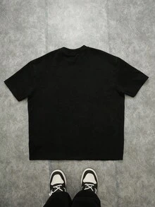 Manfinity EMRG Camiseta negra de manga caída con estampado de logotipo de gesto de mano de Los Ángeles LA para hombres de estilo de calle de - Negro - Ver 4