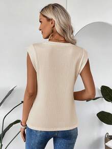 Easowa Áo thun trơn màu trơn dáng rộng cho nữ, mùa hè - Màu Khaki - Xem 2