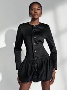 Vestido negro clásico Almamuse-D, diseño de cintura de cuello redondo y abotonadura sencilla, vestido de mujer de moda retro, primavera/otoño