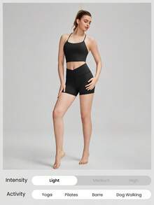GLOWMODE Áo ngực thể thao FeatherFit™ & Bộ quần đùi 4,3'' Áo ngực đan chéo lưng với quần đùi đeo chéo dành cho người đi xe đạp Tác động thấp Yoga Chạy bộ hàng ngày Tập thể dục mùa hè - màu đen - Xem 7