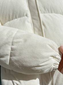 SHEIN 时尚立领灯芯绒长袖棉衣，适合秋冬季少女