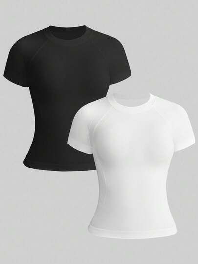 Easithlete Camiseta deportiva de manga raglán de color liso y estilo informal