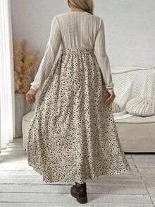 SHEIN Maternity Round Neck Raglan Sleeve Split Ditsy Floral Summer Dress - Multicolor - View 2