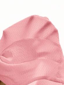 SHEIN Áo thun dệt kim jacquard tay bèo nhún họa tiết mùa hè dễ thương, thoải mái cho bé gái tuổi teen, đồ mặc nhà, dễ thương, thích hợp cho các bữa tiệc, ngày lễ tình nhân - Hồng - Xem 6
