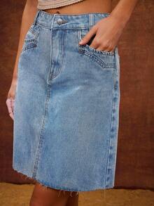 WESTFADE 高腰 4 口袋西部接缝 A 字形牛仔迷你裙