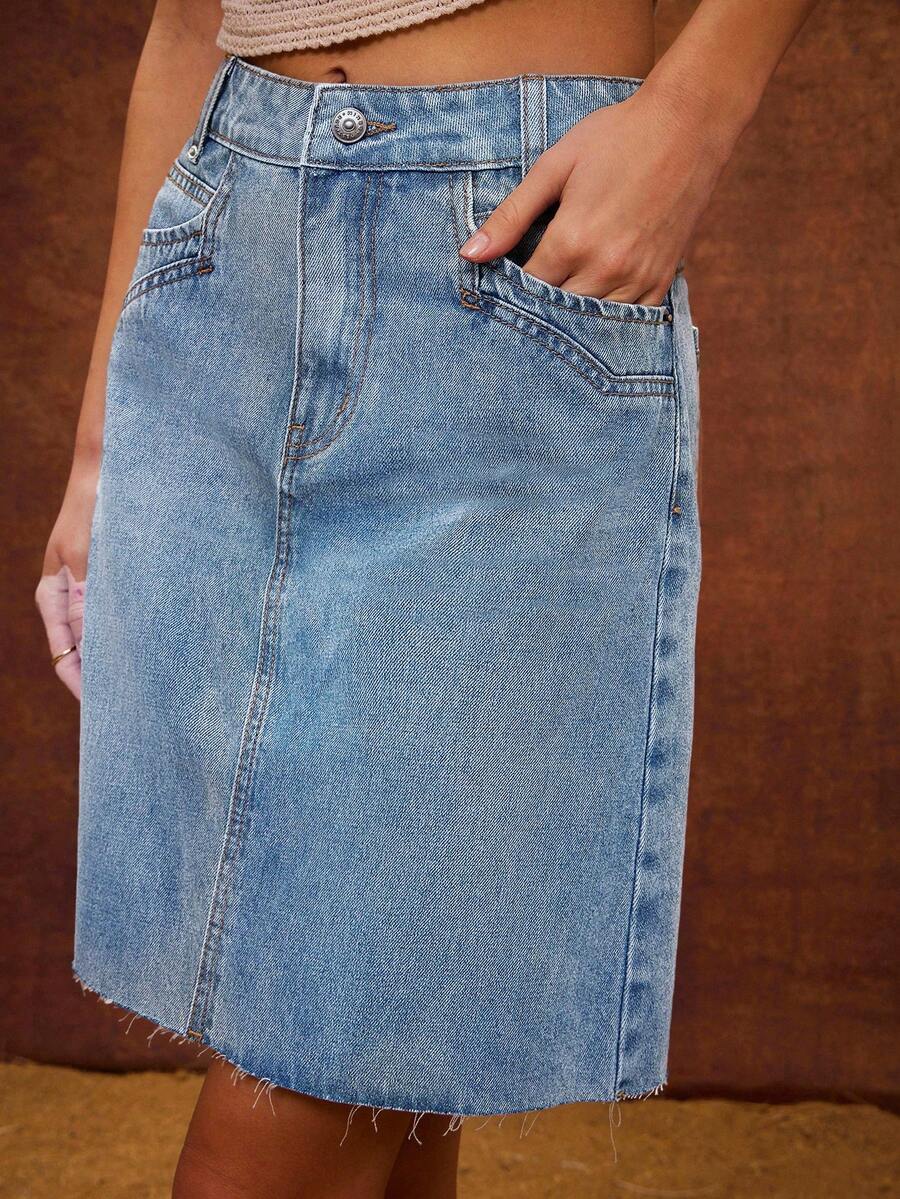 WESTFADE 高腰 4 口袋西部接缝 A 字形牛仔迷你裙