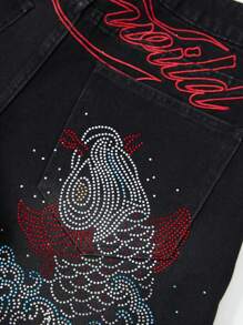 ROMWE Avant Quần jean ống đứng dáng rộng đính đá Rhinestone dành cho nữ - màu đen - Xem 8