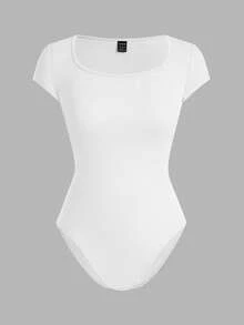 SHEIN EZwear Bộ 4 áo liền quần cổ tròn tay ngắn cho nữ, nhiều màu, thích hợp cho mùa hè - Nhiều màu - Xem 5