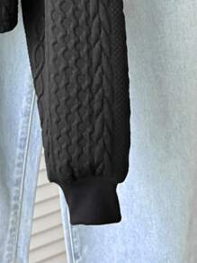 SHEIN Tween Girls' Casual Sports Versatile All-Match Knit Cable Textured Crew Neck Cropped Loose Pullover Sweatshirt,In Fall/Winter - Black - View 3