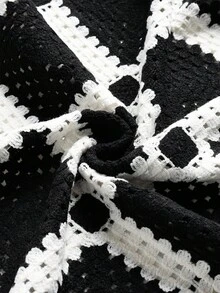 Manfinity Homme Men's Boxy Fit Button Through Crochet Knit Shirt - Black and White - View 6