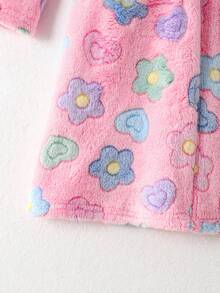 SHEIN 少女花卉印花长袖连帽睡袍家居服 - 淺粉色 - 查看 7