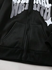 PAVTROS Tween Boy Casual Letter Print Hooded Zip Up Fleece Sweatshirt, Autumn/Winter