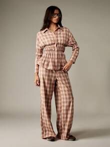 MISSGUIDED Blusa a cuadros elegante con detalle de cintura fruncida, camisa de manga larga con cuello, uso casual de oficina y profesional para otoño e invierno - Multicolor - Ver 3