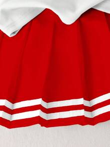 Elladie kids 2 件套女童学院风心形印花领无袖上衣和带缎带饰边的褶边裙，适合夏季返校季