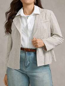 Zelara Blazer casual a righe e collo a bavero con maniche lunghe, da donna taglia comoda, stile vintage per scuola e lavoro, adatto per insegnanti e donne d'affari casual, blazer a righe per curvy, da indossare in autunno/inverno, per uscire - Multicolore - Visualizzare 9