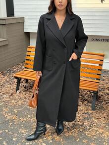 SHEIN EZwear Plus Size Loose Long Coat, Autumn/Winter Plus Size Winter Coat Plus Size Long Coat Long Black Coat Plus Size Outerwear Long Coats For Women