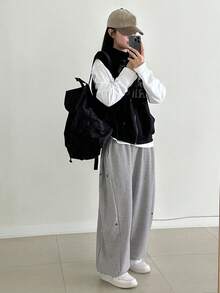 DAZY Pantalones de chándal casuales con cintura elástica, pantalones sueltos con cordón a la altura del tobillo para mujeres