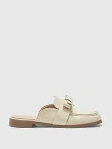 CUCCOO BIZCHIC Women's Fashion Beige Bow Comfortable Slip-On Mules, Flat Casual Loafers Suitable For Outdoor, Work, Daily Wear - Beige - View 6