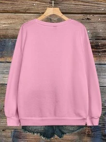 EMERY ROSE Plus Size Women's Love Letter Heart-Shaped Pattern Printed Round Neck Sweatshirts,Valentine Fall Cloth For Women Winter Autumn - Pink - View 2
