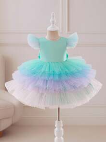 Glamorique Kids 4-Season Baby & Toddler Party Performance Birthday Dress, Cap Sleeve Round Neck Ombre Multi-Layer Tulle Puffy Princess Party Birthday Dress Baby Girl Pastel Rainbow Dress Baby Girl Tulle Dress Colorful Dress For Toddlers Girls Pastel Baby Princess Dress Baby Birthday Dress Fall Winter