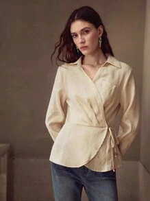 MOTF PREMIUM WRAP KNOT SHIRT - Apricot - View 4