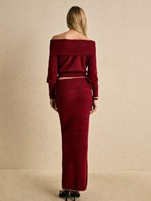 Poéselle 优雅红色针织露肩两件套 - 紅色 - 查看 2