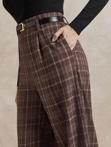 Briarwyn 女士时尚格子直筒裤，适合通勤 - 棕色 - 查看 4