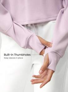 GLOWMODE Modal Silky Smooth Loose Crop Long Sleeve Sweatshirt With Thumbholes Daily Casual Fall - Mauve Purple - View 2