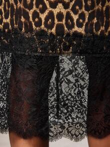 COSMINA Women's Elegant Lace Patchwork Leopard Print Skirt,Cheetah Print