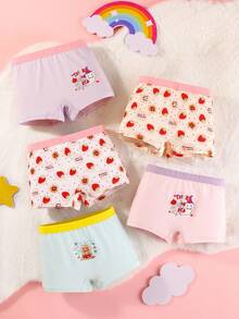 5件装 女童万圣节草莓印花可爱水果派对柔软棉质内裤 - 彩色 - 查看 1