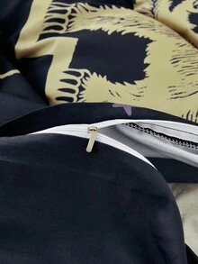 HARRY POTTER X SHEIN 3 Stück Tier- und Buchstaben-bedruckter Bettbezug Set, Geschenke, geeignet für Einzelbett/Doppelbett/Queensize-Bett/Kingsize-Bett, Studentenwohnheim/Zuhause, Schulanfang - Schwarz - Übersicht 4