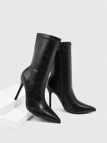 CUCCOO SZL Giày bốt cao đến mắt cá chân mũi nhọn thời trang dành cho nữ, thích hợp đi làm, hẹn hò, tiệc tùng, đi nghỉ - màu đen - Xem 8