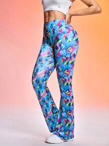 Easithlete Women's Dopamine Gradient Digital Print Yoga Pants With Phone Pocket Printed Yoga Pants Colorful Leggings Women Print Workout Leggings Printed Flare Leggings Yoga Pants With Pockets - Multicolor - View 1