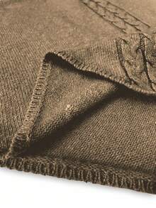 Linhara Poncho de suéter de punto de cable con botón y cuello alto talla grande - Camel - Ver 6