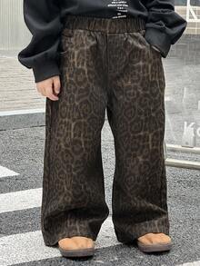 Dazy Kids 秋季幼儿男童宽松直筒豹纹牛仔裤休闲街头风裤子 - 藍色 - 查看 6