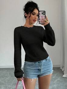 SHEIN Unity Women's Casual Solid Color Back Button Sweater Fall Winter Cloth For Women - Black - View 3