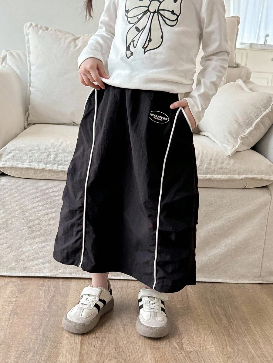 Genkimix Kids 年轻女孩斜口袋装饰休闲迷你裙 - 黑色 - 查看 1