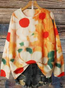 Linhara Plus Size Women Floral Print Casual Elegant Sweater Fall Winter Cloth For Women Autumn - Multicolor - View 1