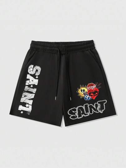Street Life Pantaloncini casual da uomo con stampa a lettere e vita con coulisse, estivi