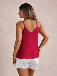 Freevana Plus Size Women Casual Lace Trim Solid Color Camisole