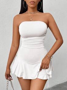 Zolique Ruffle Hem Strapless Jumpsuit - White - View 6