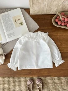 LMoss Kids LMoss 女婴纯色彼得潘领休闲衬衫，适合开学第一天穿着，女童长袖衬衫，女童白色衬衫，女童刺绣衬衫，女婴返校衬衫，女童长袖衬衫，女童翻领衬衫，秋季服装，女童水手衬衫，女婴衬衫，校服上衣，白色上衣，白色衬衫，长袖上衣，可爱上衣，返校季，母女/姐妹亲子装，长袖，女婴蕾丝衬衫，女婴立领女婴白色衬衫，冬季白色 - 白色 - 查看 2