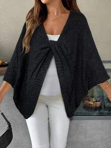 SHEIN 袖口扭结装饰纯色孕妇毛衣黑色孕妇开衫孕妇罩衫 - 黑色 - 查看 3