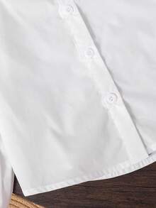 SHEIN 复古优雅少女灯笼袖衬衫，秋季白色纽扣衬衫，母女亲子装，适合秋冬季日常休闲穿着及上学穿着，返校季必备 - 白色 - 查看 5