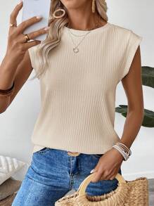 Easowa Áo thun trơn màu trơn dáng rộng cho nữ, mùa hè - Màu Khaki - Xem 7