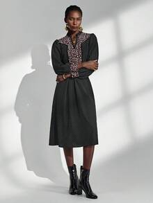 Chiquease Váy dài chấm bi họa tiết hoa thêu thanh lịch dành cho nữ - màu đen - Xem 6