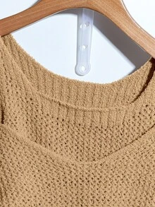 SHEIN LUNE 2pcs Versatile Fashion Commute & Travel Hollow-Out Knit Sweater Set Fall Winter Cloth For Women - Camel - View 3