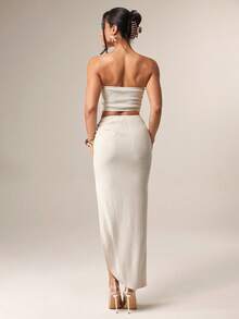 Silquee Women Plain Color Fashionable Skirt, Suitable For Summer - Beige - View 2