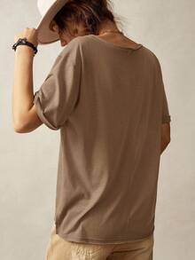 Bohemela Women's Casual Solid Color V-Neck Short Sleeve Loose T-Shirt